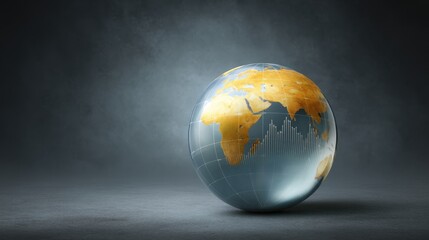 Stunning Globe Illustration with Golden Continents and Financial Graphs on Gray Background for Business and Global Themes