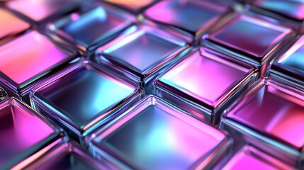 Colorful abstract 3d background with glass squares and neon light effects for creative design uses such as banners, headers, posters, and covers