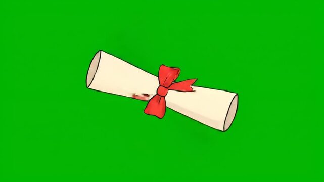 Flat 2D Cartoon Animation of a  Scroll with Red Ribbon Illustration