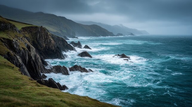 Dramatic coastline cliffs ocean waves Ireland