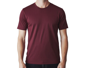 Obraz premium Man wearing maroon t-shirt standing confidently in casual style