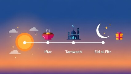 Fototapeta premium Ramadan timeline with Iftar, Taraweeh, Eid al-Fitr icons