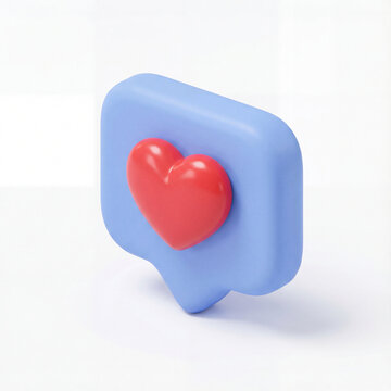 3D isometric icon of a chat bubble with a heart for social message communication customer support feedback and love