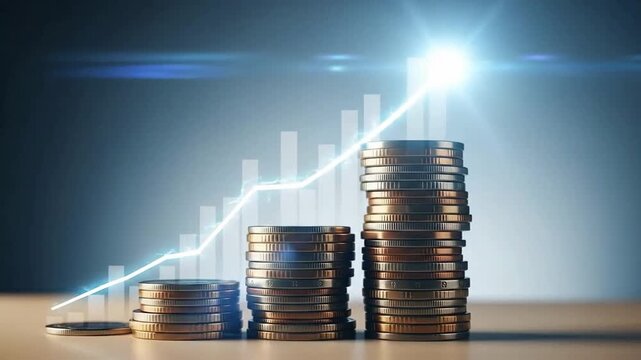 Stacks of coins arranged in ascending order, symbolizing financial growth and investment success.
