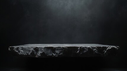 Stone platform suitable for product display set against a dark background with moody lighting enhancing the focus on the display area
