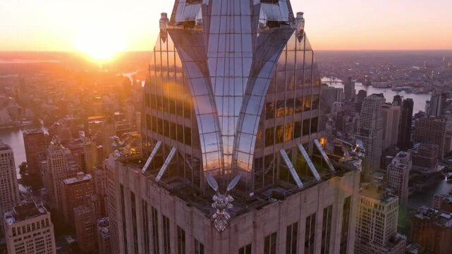 Sunset over iconic skyscraper new york city ai generated art urban landscape aerial view generative ai inspiration