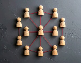 Obraz premium Business Network Connection Concept With Wooden People And Red Strings