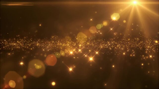 Spark shining light overlay with slow motion floating golden sparks soft atmosphere cinematic glow depth