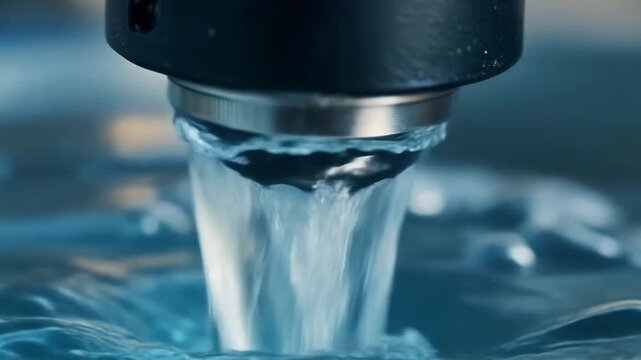Close Up Water Faucet Drips Into Clear Sink Water Flow.