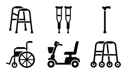Disability aids rehabilitation mobility silhouette icon set of walking aids and assistive equipment © GoDesigner