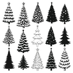 Obraz premium A collection of 15 variously designed Christmas trees