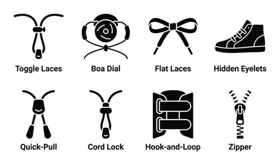 Shoe laces types icons set vector illustration for footwear design and elements concept © GoDesigner