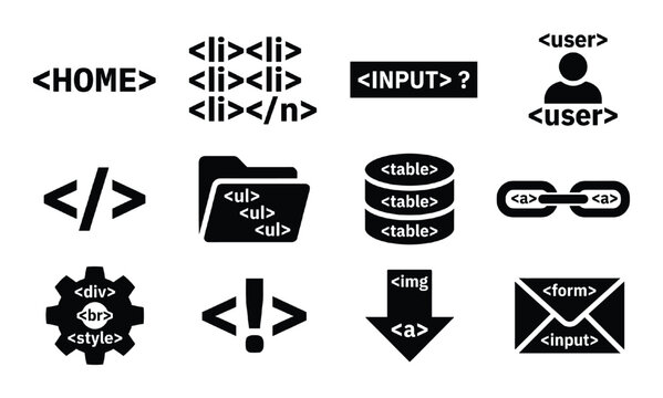 Web development linear icons set of programming html code ui design vector isolated illustration