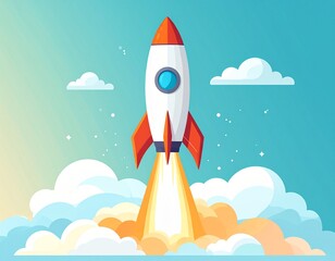 Fototapeta premium Cute Rocket Launch Illustration Symbolizing Startup Growth Innovation