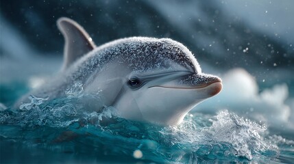 Winter Dolphin Surfacing dolphin surfacing icy ocean water winter marine wildlife cold mist cinematic lighting © Nasr