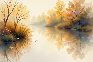 Tranquil Autumn River Scene with Reflective Waters