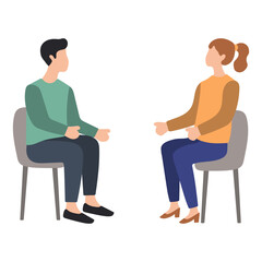 Man and Woman Talking While Seated Illustration