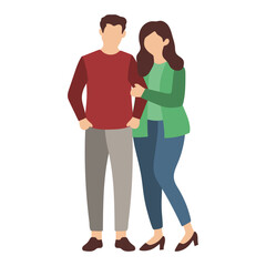 Couple Standing Leaning and Holding Hands Illustration