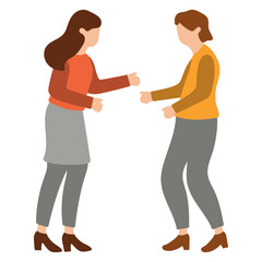 Two Women Standing and Greeting Each Other Illustration