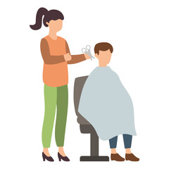 Hairdresser Cutting Client Hair Illustration