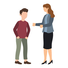 Woman Standing and Talking to Boy Illustration