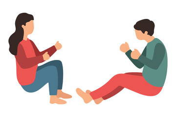 Woman and Man Sitting Apart Illustration
