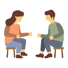 Couple Sitting Face to Face Illustration