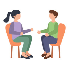 Man and Woman Sitting While Talking Face to Face Illustration