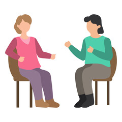 Two Women Talking While Sitting Illustration