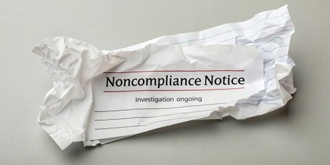 Crumpled Noncompliance Notice Warning Investigation On Paper Background Document Obligation Procedure Issue