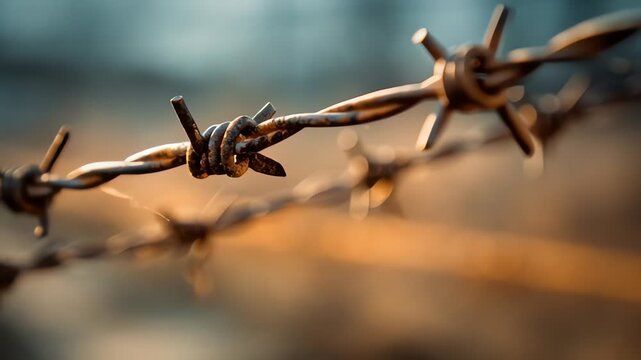Desolate Barbed Wire Closeup Highlighting Tension and Isolation