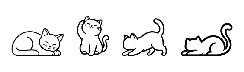 Cute cat illustrations depicting a variety of common kitty actions © Sunnn