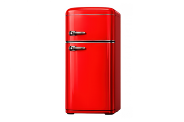 Red retro refrigerator showing vintage style and classic design. Kitchen appliance presenting a nostalgic look on transparent background