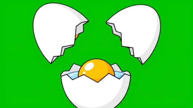 Flat 2D Cartoon Animation of a Cracked Egg  Illustration