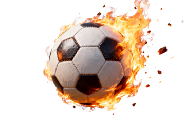 Burning Soccer Ball with Flames and Debris