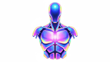 Futuristic Holographic Robot Torso Icon - Vibrant Neon Cybernetic Armor Design Isolated on White