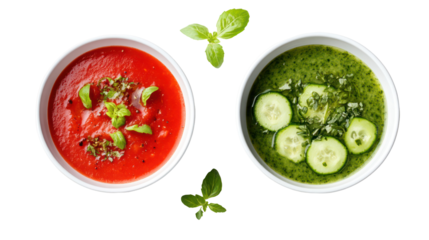 Vibrant soup bowls on transparent background