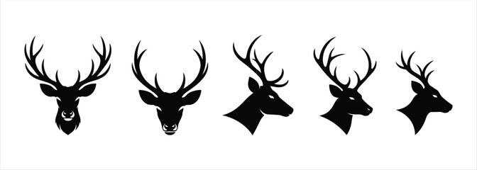 Deer Head Silhouettes Collection A Majestic Forest Dweller Iconography