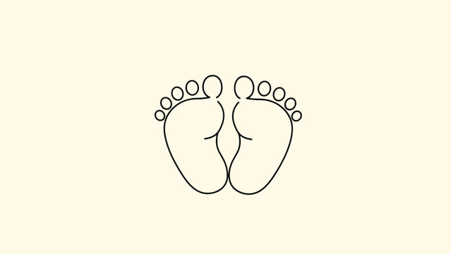 Simple and clean line art illustration of two baby footprints centered on a warm cream colored textured background.