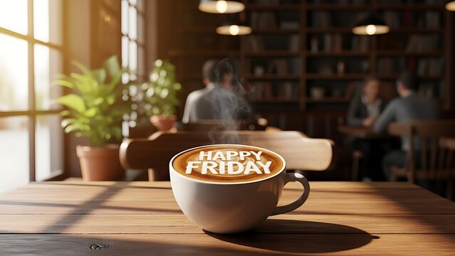Happy Friday Coffee Latte Art in Cafe
