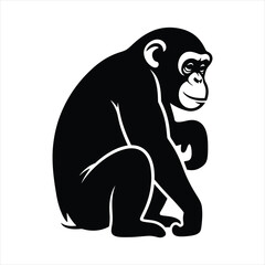 Obraz premium Stylized Black Chimpanzee Silhouette – Sitting Primate Vector Graphic Element
