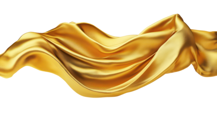 Golden fabric drape on transparent background