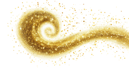 Golden sparkle swirl on transparent background