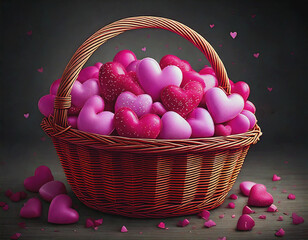 Basket Full of Pink and Red Hearts AI