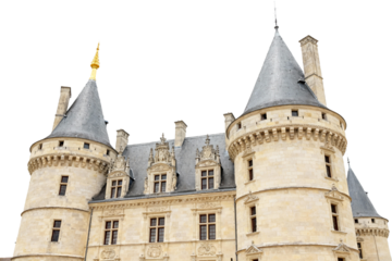 Medieval Stone Castle with Turrets and Golden Spire