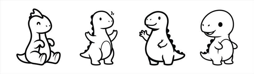 Obraz premium Cute Cartoon Dinosaurs Collection - Vector Illustration
