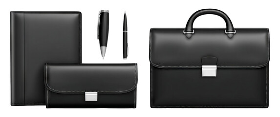 Professional Black Briefcase and Accessories for Business Presentation Ready