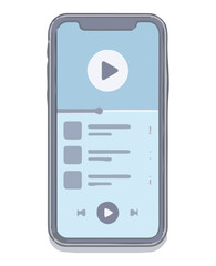 Smartphone screen displaying video streaming app interface vector illustration.