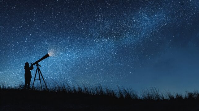 Astronomer observing starry night sky