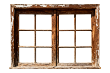 Old Wooden Window with Chipped Paint Frames
